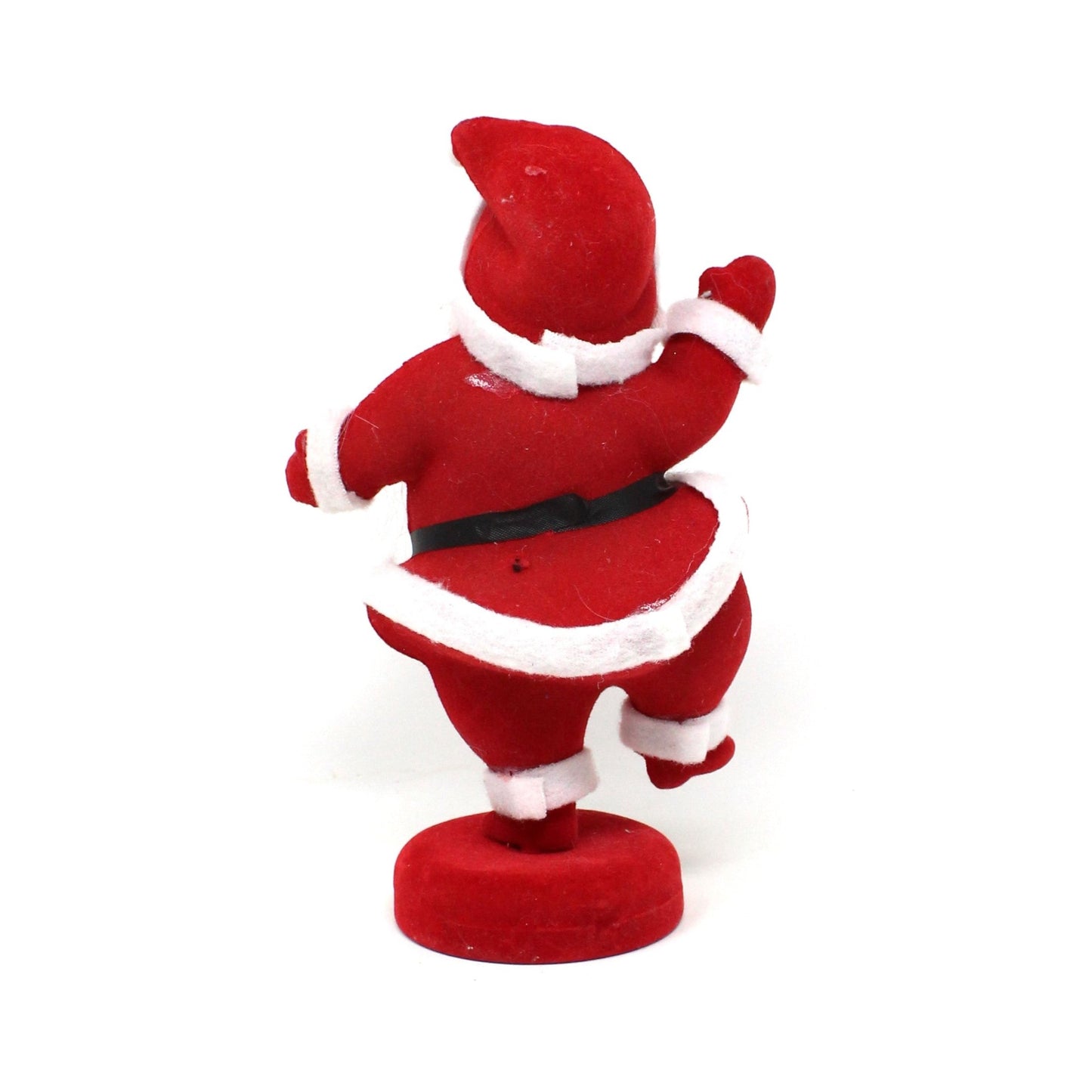 Figurine, Dancing Santa, Mid Century Flocked Santa Claus on Stand, Vintage