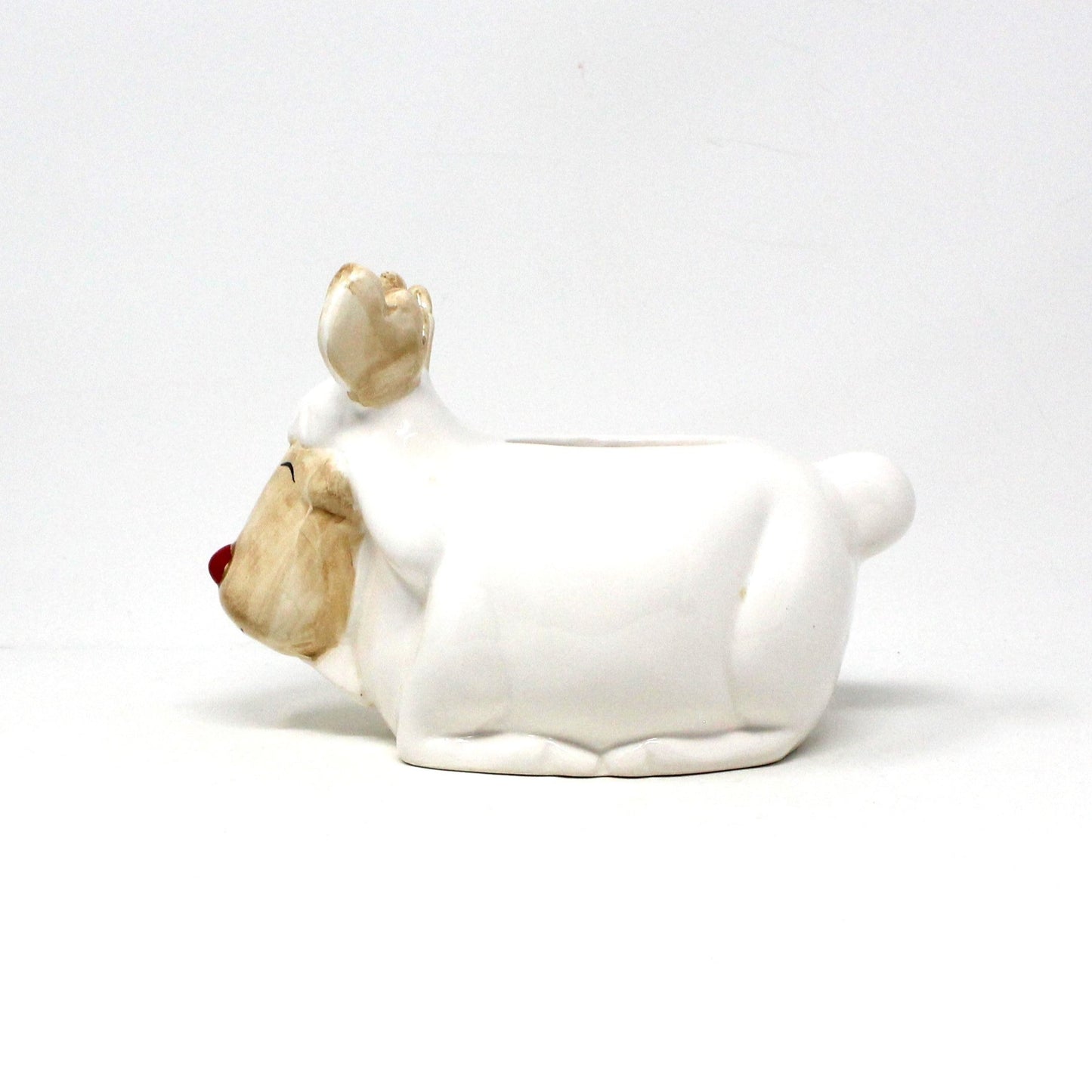 Napkin Holder, Christmas Moose with 12 Red Cloth Cocktail Napkins, Holiday Kitsch, Ceramic, Vintage