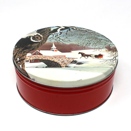 Tins, Gift Tin / Cookie Tin, Meister, Horse Drawn Sleigh, Victorian Snowy Winter Scene, Vintage