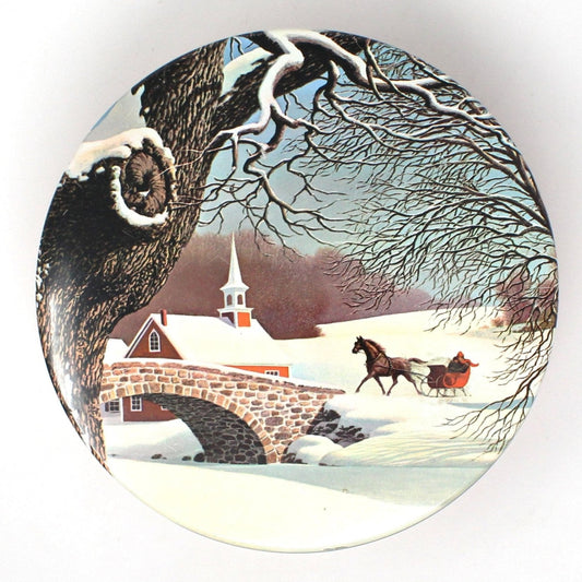 Tins, Gift Tin / Cookie Tin, Meister, Horse Drawn Sleigh, Victorian Snowy Winter Scene, Vintage