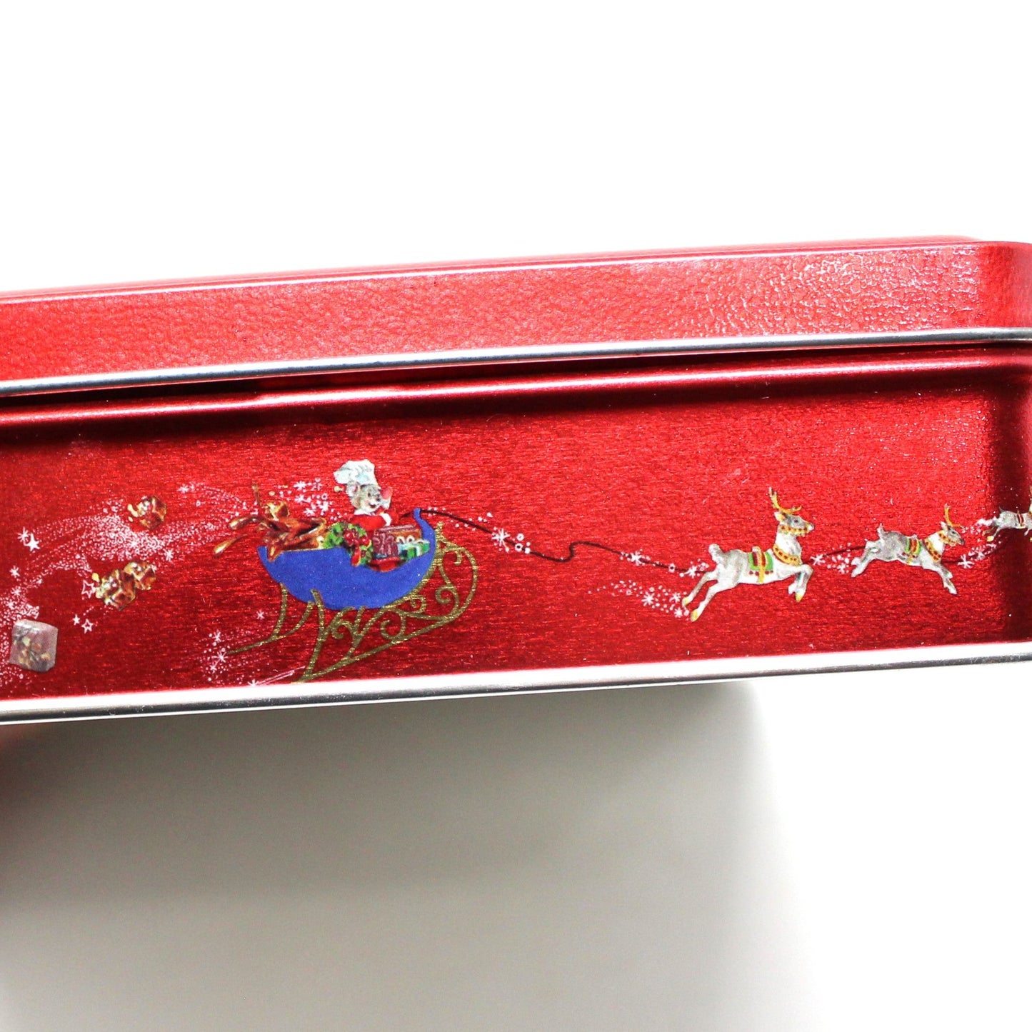 Tins, Gift Tin / Cookie Tin, Swiss Colony Christmas Chris Mouse Red Collectible Tin