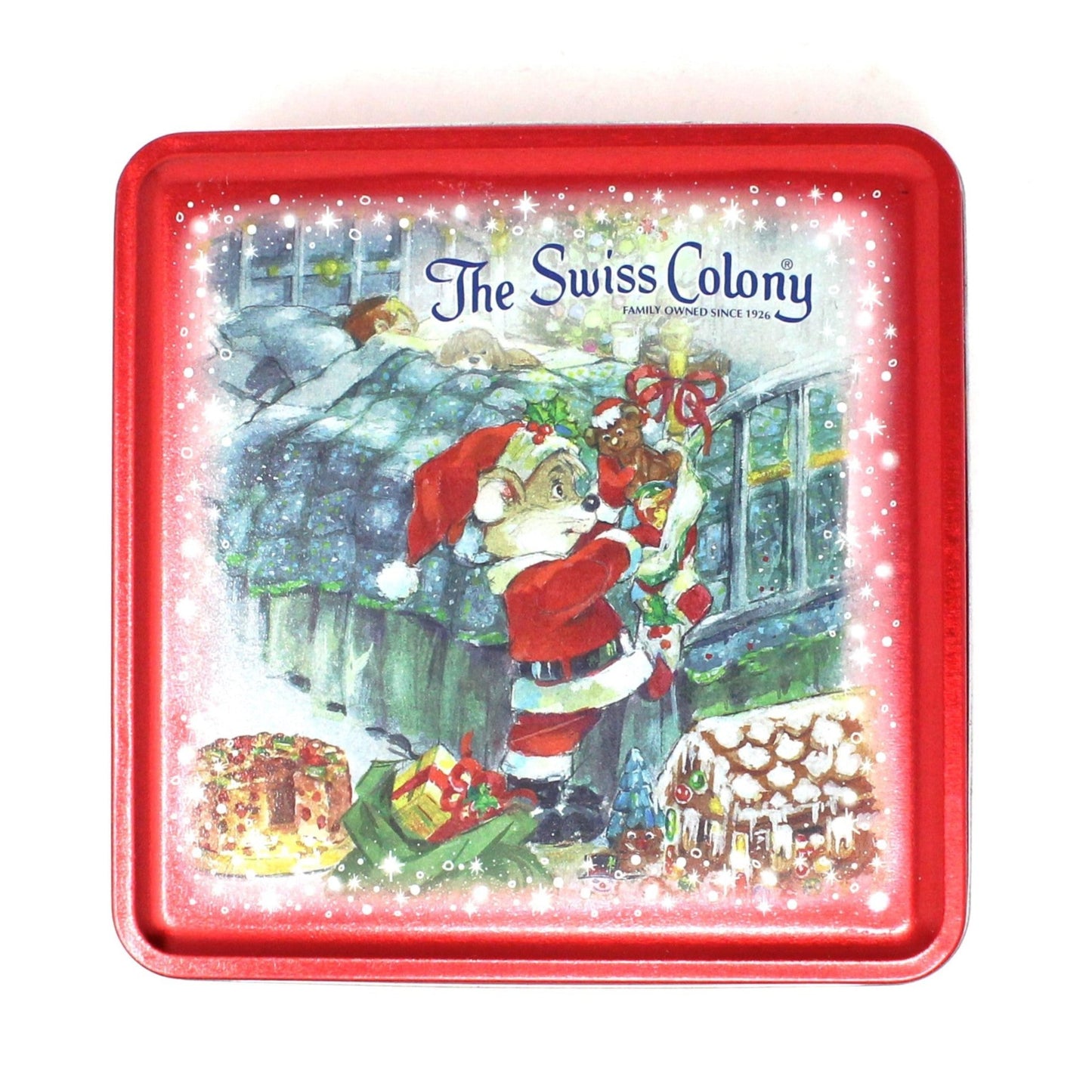 Tins, Gift Tin / Cookie Tin, Swiss Colony Christmas Chris Mouse Red Collectible Tin