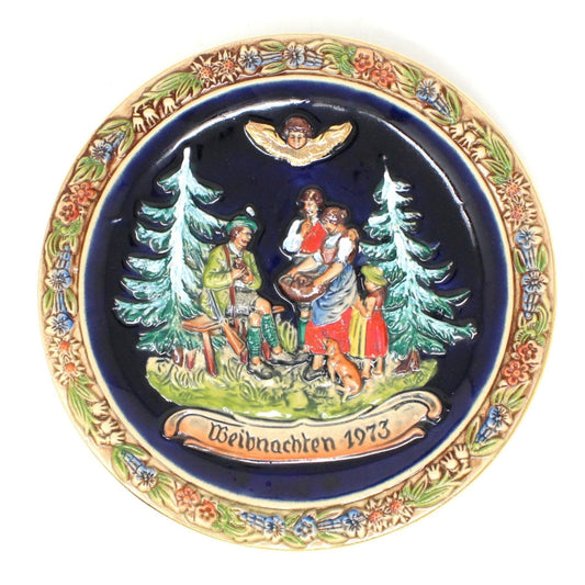 Vintage Christmas Wall Plate, Weihnachten West Germany Pottery, Dated 1973, Holiday Decor, Hand Painted