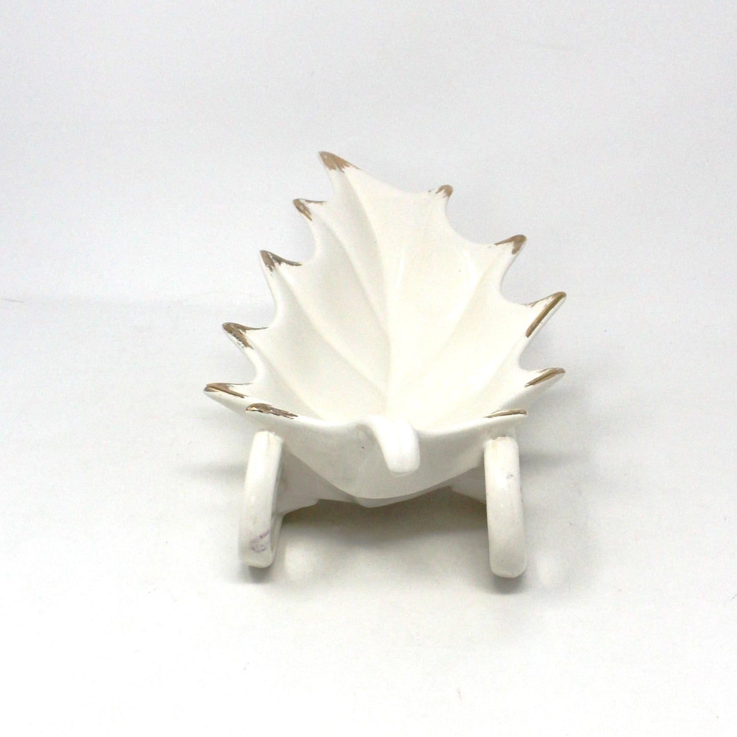 Candy Dish, Sleigh Holly Leaf Shaped, Christmas Snack Dish, Hand Painted Ceramic, Vintage