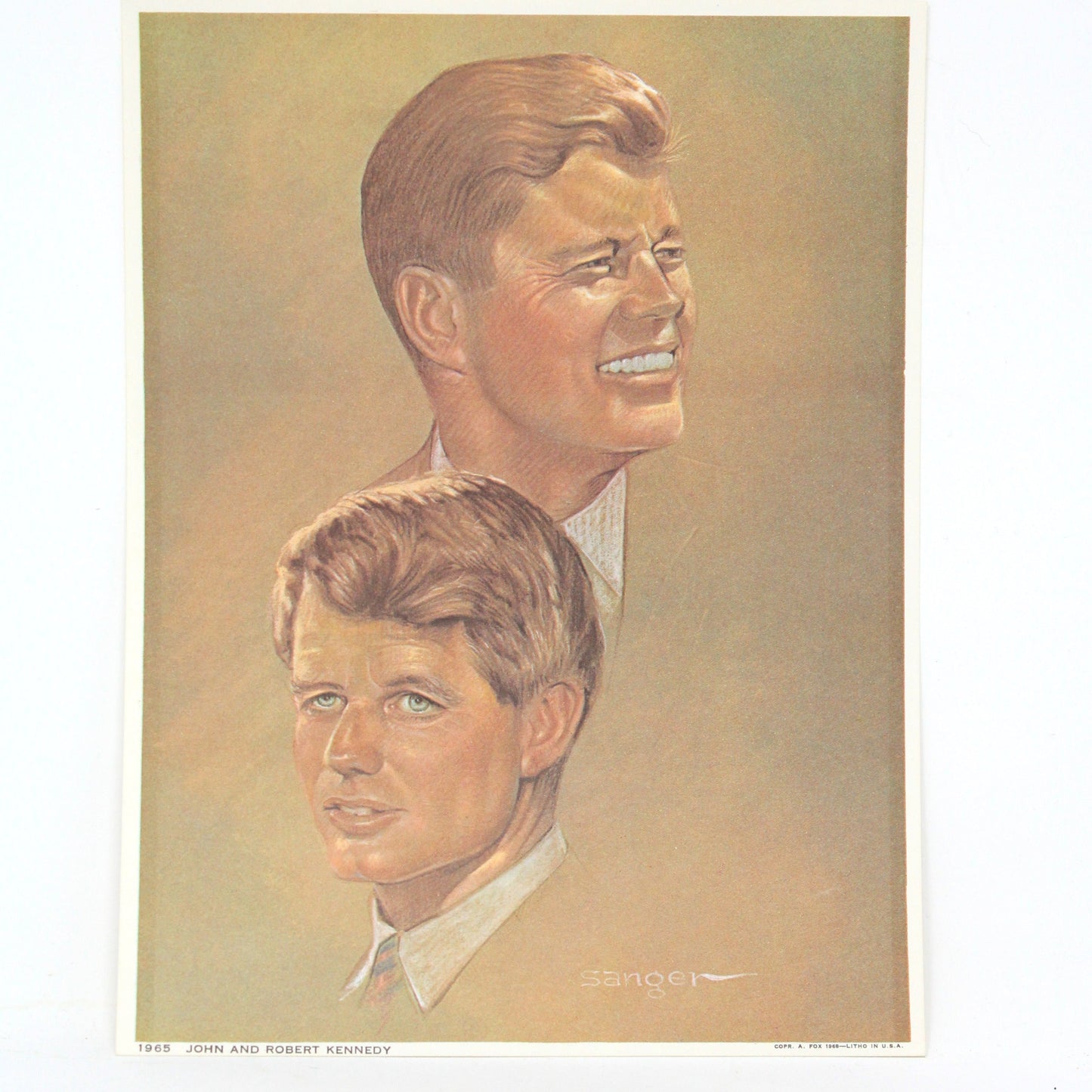 Print, Lithograph, John F. and Robert F Kennedy Portraits, Artist Signed Sanger, NOS, Vintage, 1968