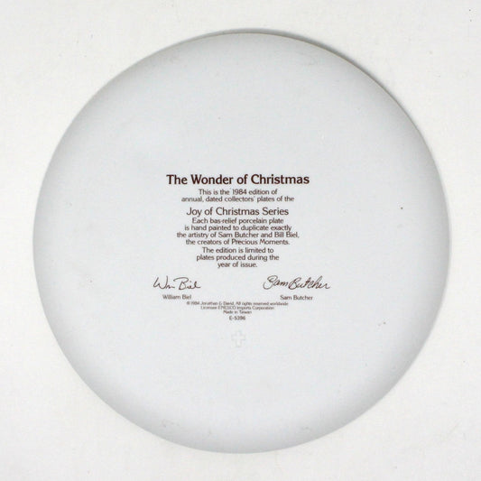 Decorative Plate, Enesco Precious Moments, The Wonder of Christmas, Porcelain Bisque, Vintage 1984