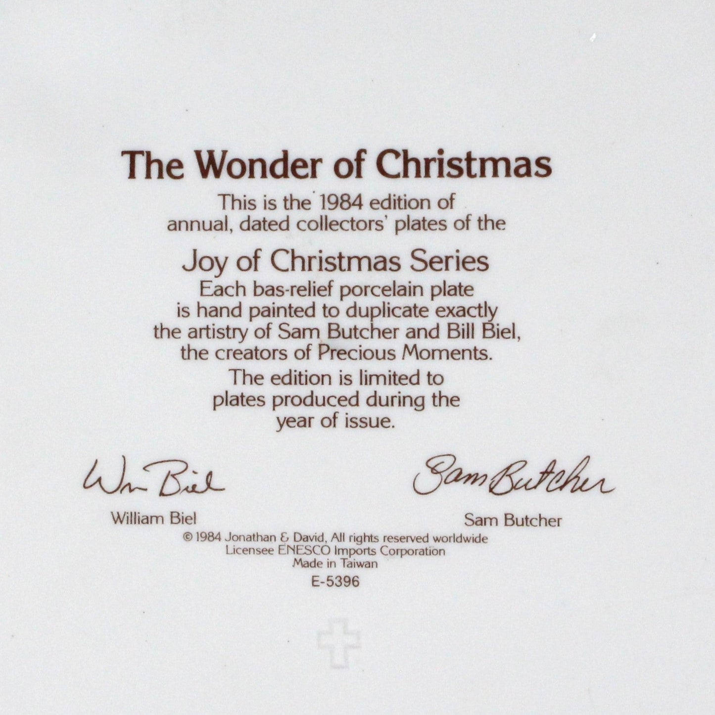 Decorative Plate, Enesco, Precious Moments, The Wonder of Christmas 1984, Vintage