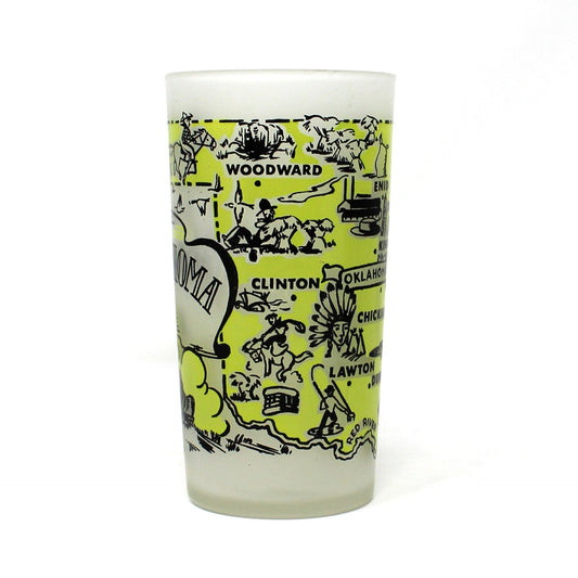 Tumbler: Hazel Atlas, State Map Souvenir Glass, Oklahoma, Gay Fad, Vintage 1950s