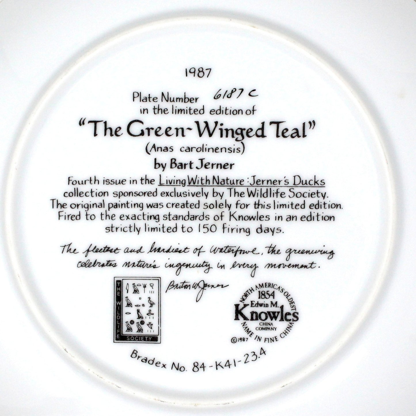 Decorative Plate, Knowles, The Green-Winged Teal Duck, Jerner's Ducks, Vintage, 1987