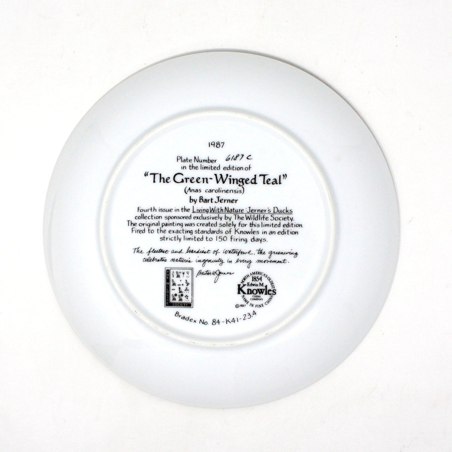 Decorative Plate, Knowles, The Green-Winged Teal Duck, Jerner's Ducks, Vintage, 1987