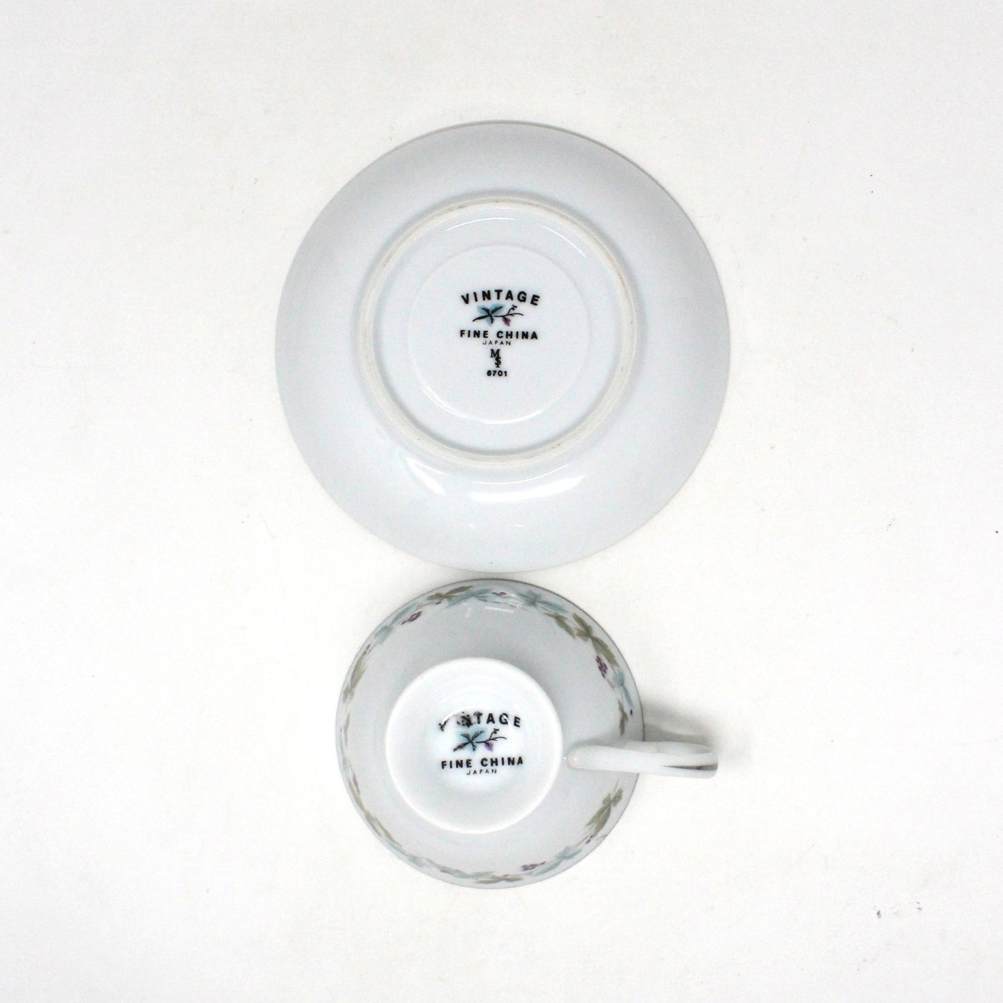 Teacup and Saucer, Fine China of Japan, Vintage 6701, Grapevine, Vintage
