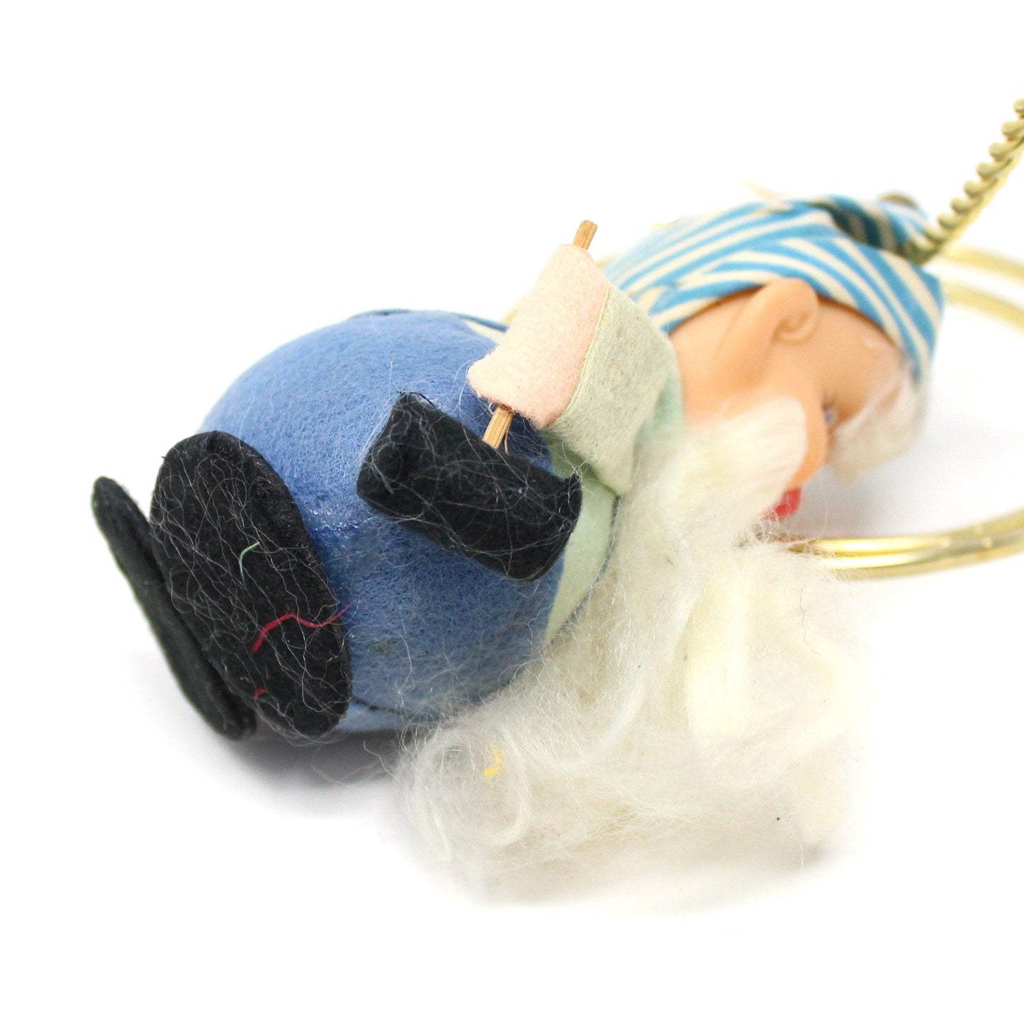 Ornaments, Elf with Overalls and Long Beard, Blue & White, Christmas Kitsch, W. Germany, Vintage