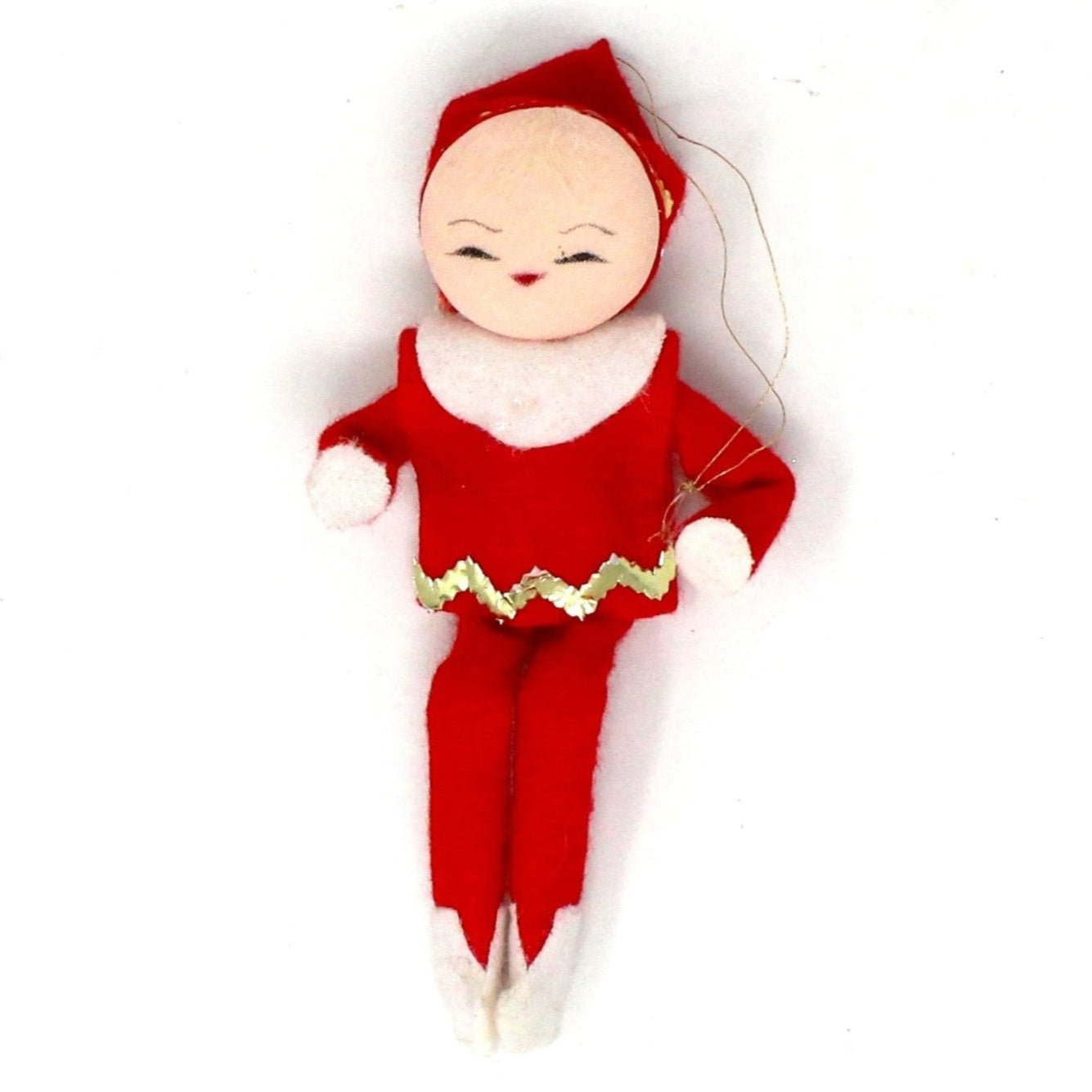 Ornaments, Pixie Elf Doll Ornament, Christmas Felt Red Gold