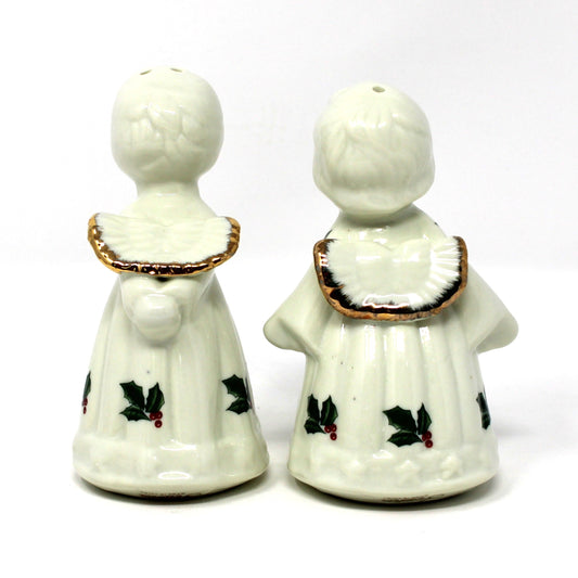 Salt and Pepper Shakers: Baum Brothers Formalities Holly Kissing Angels, Gold Trim, 1990s