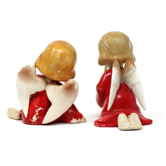 Figurine, Lipper & Mann, Christmas Angels, Hand Painted Porcelain, Set of Two, Angel with Book, Angel with Candle, Vintage