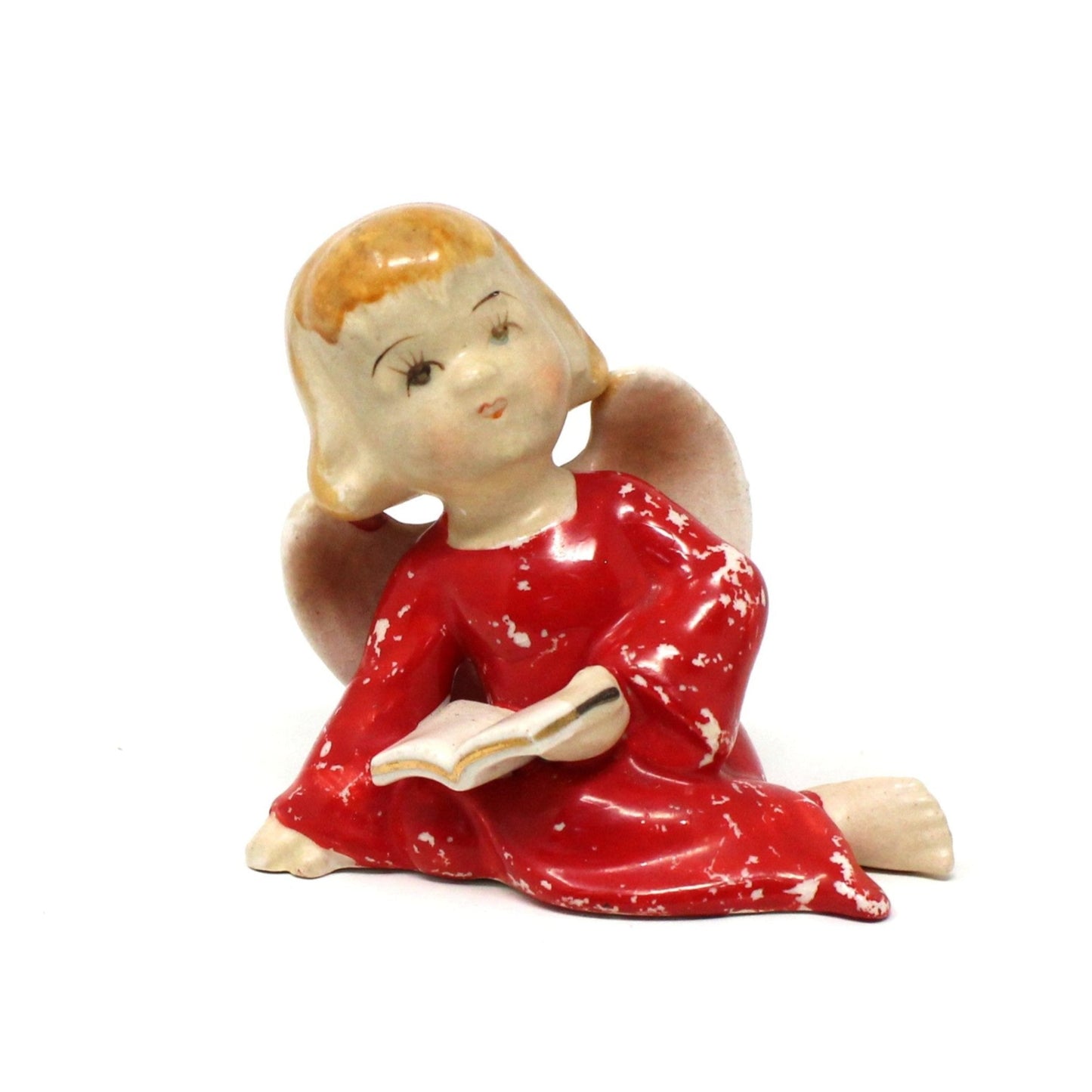 Figurine, Lipper & Mann, Christmas Angels, Hand Painted Porcelain, Set of Two, Angel with Book, Angel with Candle, Vintage