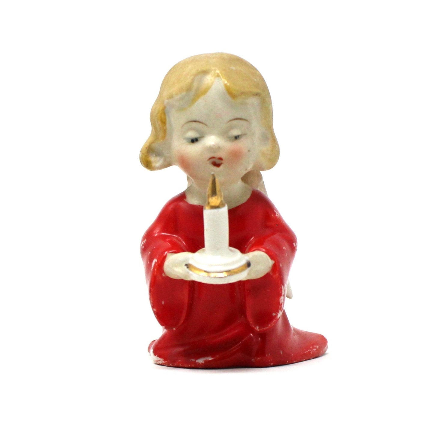 Figurine, Lipper & Mann, Christmas Angels, Hand Painted Porcelain, Set of Two, Angel with Book, Angel with Candle, Vintage