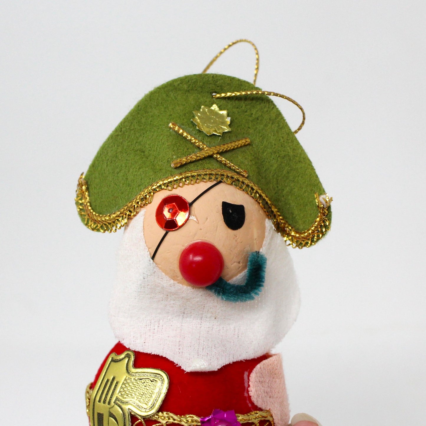 Ornaments, Peg Leg Pirate with Pipe Christmas Ornament, Felt Applique, Kitsch, Vintage