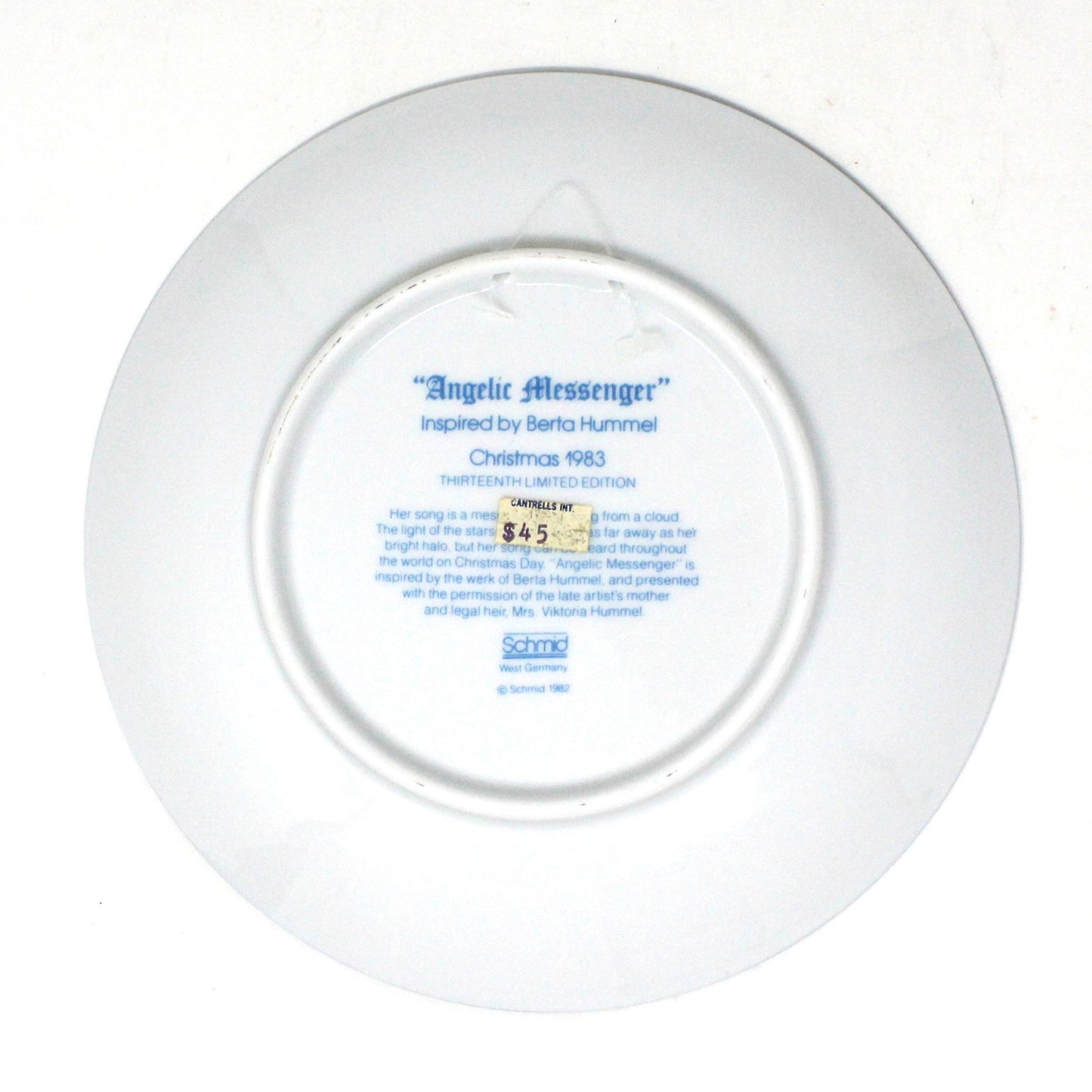 Decorative Plate, Schmid Brothers, Christmas Plate Hummel 1983, Angelic Messenger, In Box, Vintage