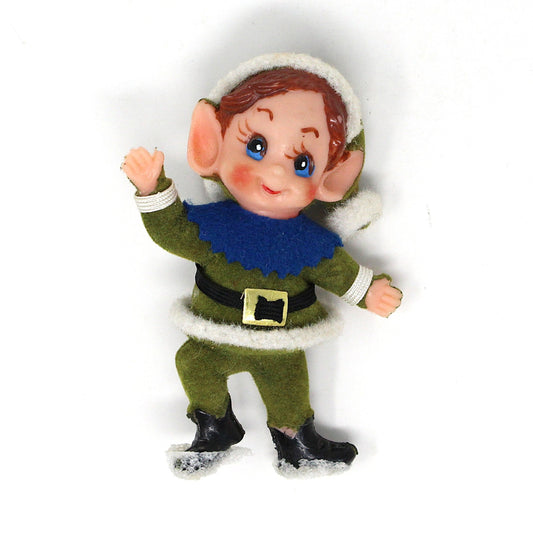 Figurines, Celluloid Pixie Elf, Flocked or Glittered, Mid Century, Vintage 1950s