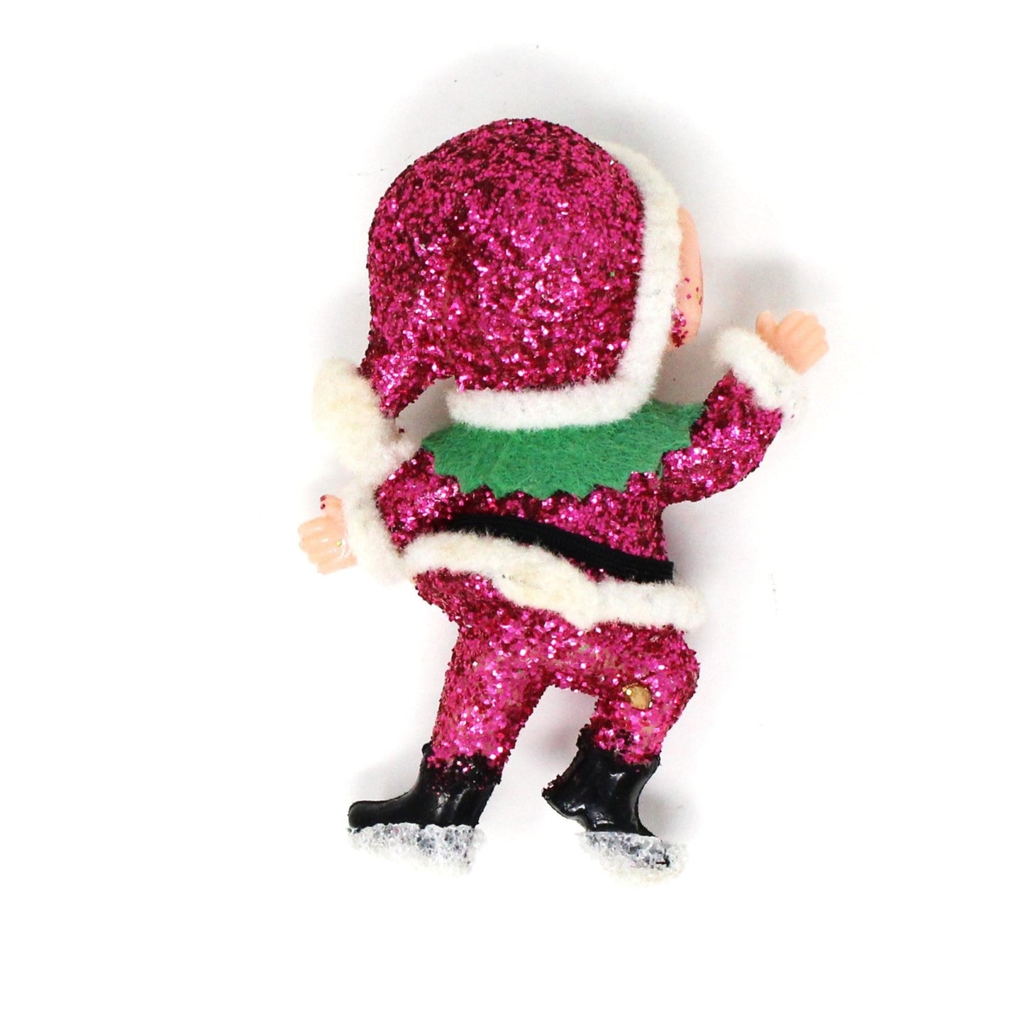 Ornaments, Celluloid Elf Decoration, Flocked / Glitter, Christmas Kitsch, Vintage