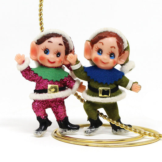 Ornaments, Celluloid Elf Decoration, Flocked / Glitter, Christmas Kitsch, Vintage