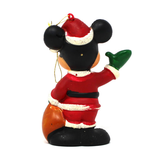 Ornament: Disney Mickey Mouse as Santa Claus, Waving with Toy Sack, Vintage 1980s
