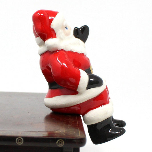 Shelf Sitter, Waving Santa Claus, Hand-Painted Ceramic Figurine, Vintage 1970s–80s