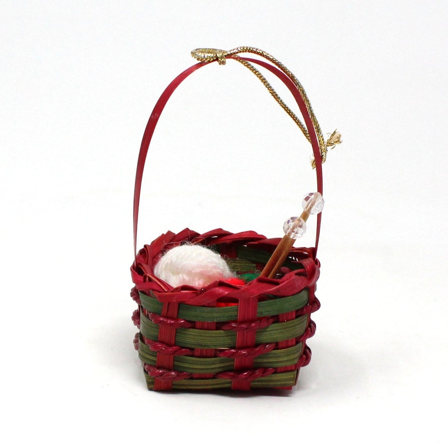 Ornaments, Knitting Basket with Yarn, Christmas Ornament, Vintage