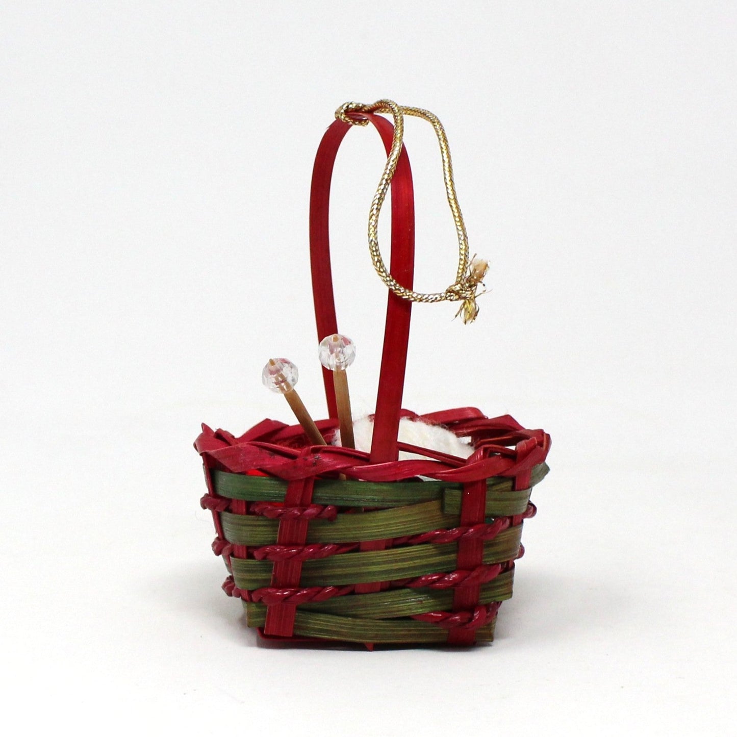 Ornaments, Knitting Basket with Yarn, Christmas Ornament, Vintage