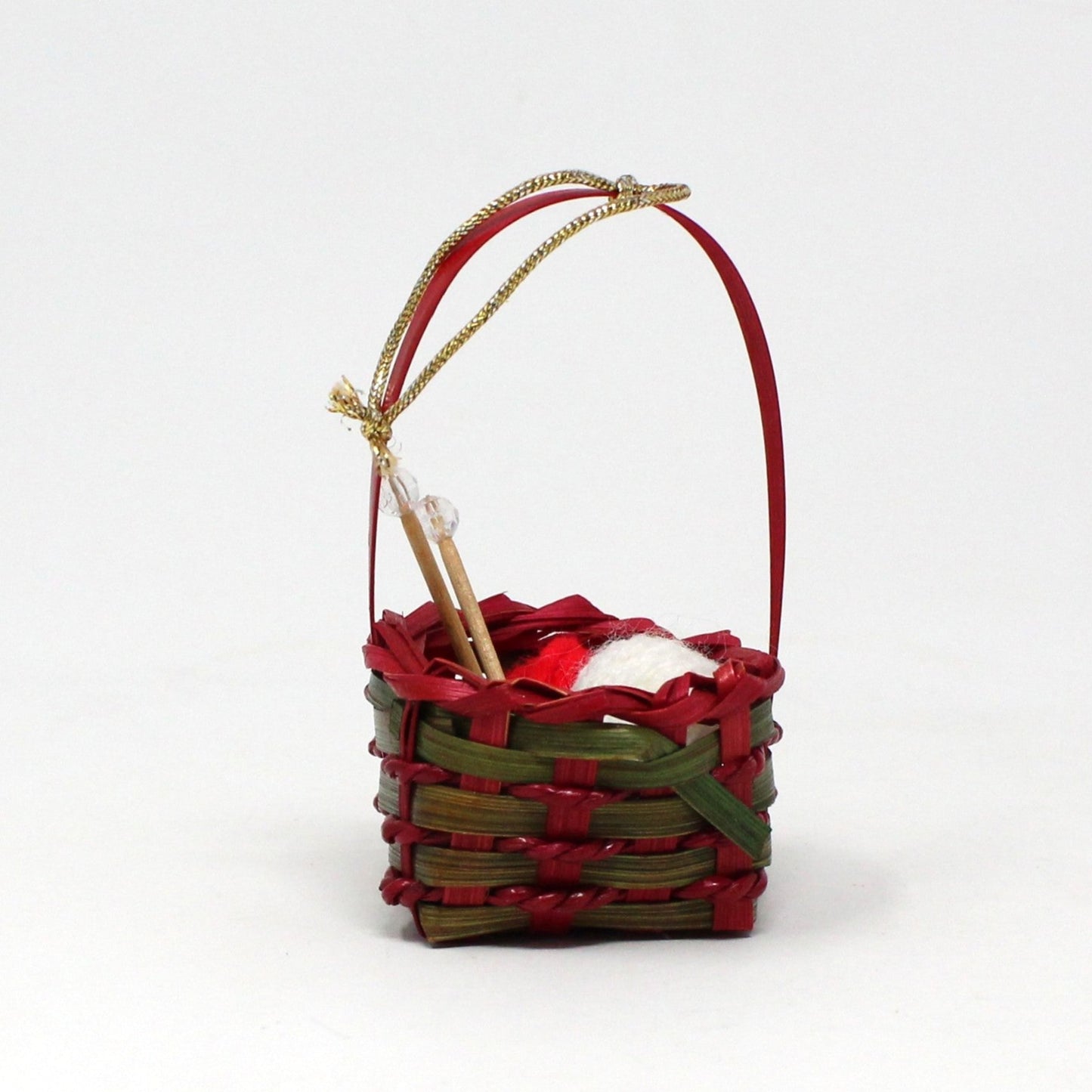 Ornaments, Knitting Basket with Yarn, Christmas Ornament, Vintage