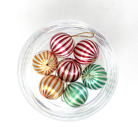 Ornaments, Mini Satin Christmas Balls Striped, 1" Vintage, Lot of 7 Assorted Colors, SOLD