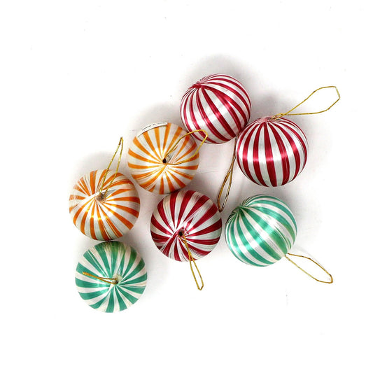 Ornaments, Mini Satin Christmas Balls Striped, 1" Vintage, Lot of 7 Assorted Colors, SOLD