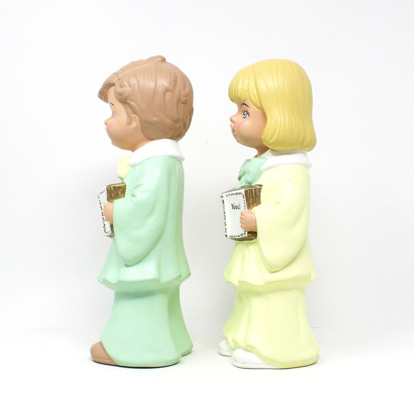 Figurine, Girl & Boy Carolers, Church Choir, Hand Painted Ceramic, Hobbyist Mold, Christmas Decor, Vintage