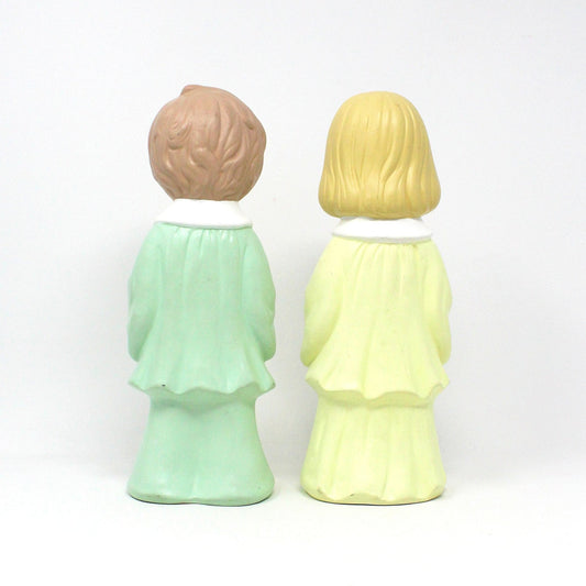 Figurine, Girl & Boy Carolers, Church Choir, Hand Painted Ceramic, Hobbyist Mold, Christmas Decor, Vintage