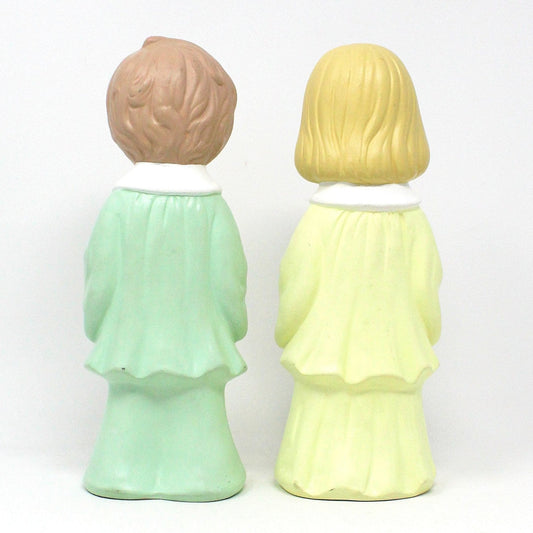 Figurine: Girl & Boy Carolers, Church Choir, Hand Painted Ceramic, Hobbyist Mold, Christmas Decor, Vintage