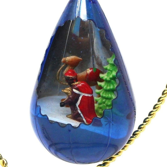 Ornaments, Jewelbrite Diorama, Teardrop Blue with Wise Man & Camel, Vintage Christmas