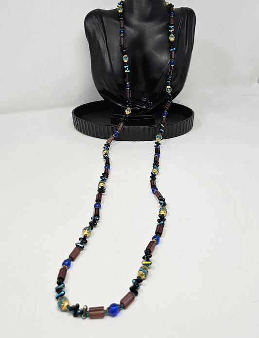 Necklace, Bohemian Glass Beaded Opera Necklace, 47" Long, Vintage