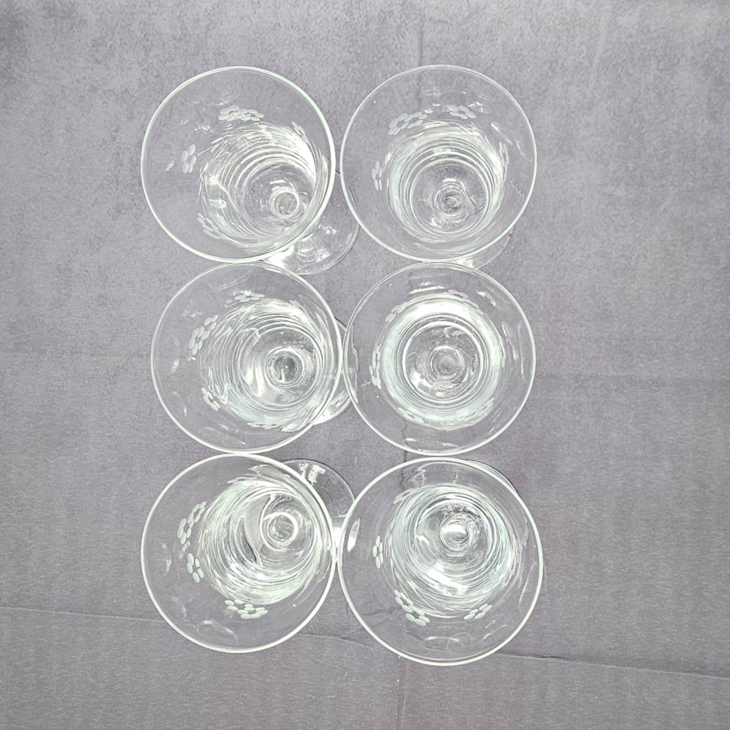 Glasses, Cocktail / Sherry / Liqueur Glasses, Blown Glass, Footed, Etched Florals, Set of 6, Vintage