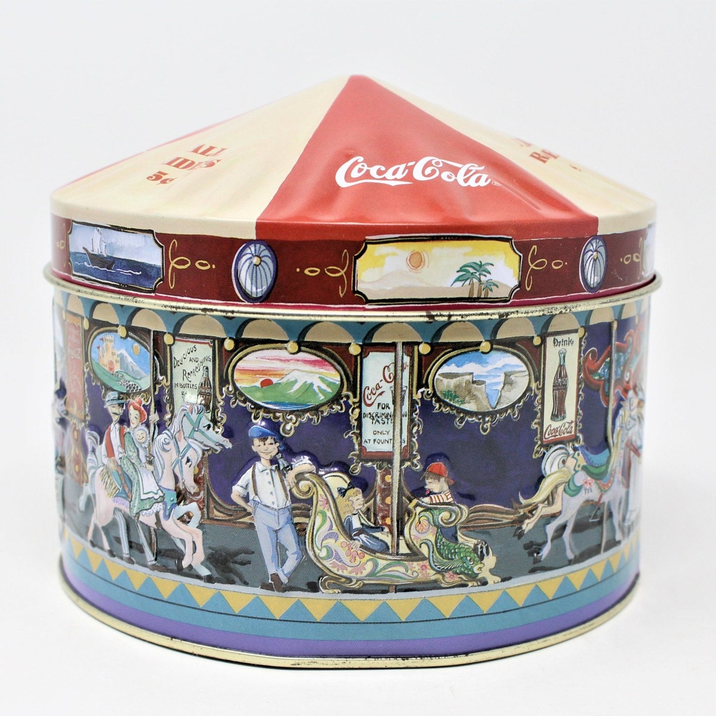 Tins, Gift Tin / Cookie Tin, Coca Cola Carousel / Merry Go Round, Tin, Collectible 1997, SOLD