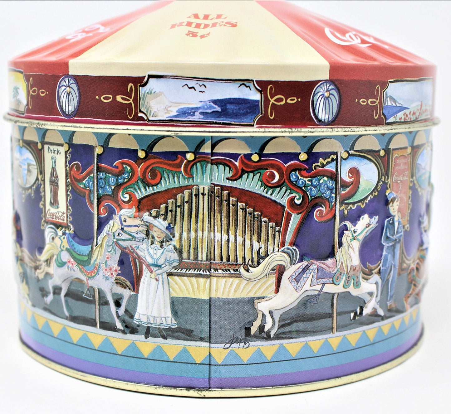 Tins, Gift Tin / Cookie Tin, Coca Cola Carousel / Merry Go Round, Tin, Collectible 1997, SOLD