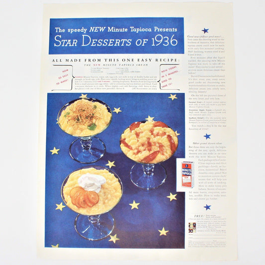 Dessert Recipes from Minute Tapioca, 1936