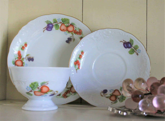 Saucers, Royal Kent, Fruit Garland, Embossed Gold Rim Fine China, Poland, Vintage 1970s