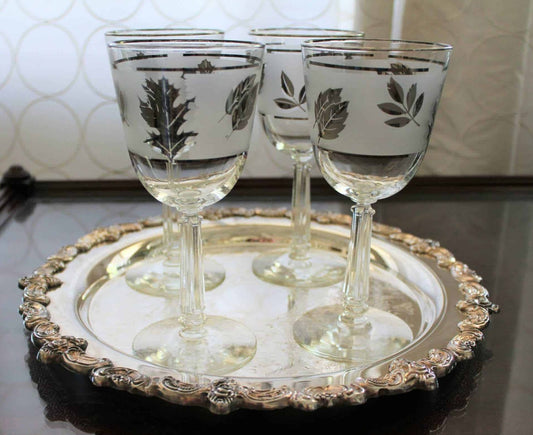 Wine Glasses, Libbey Silver Foliage, Mid-Century Modern, Set of 4, Vintage, SOLD