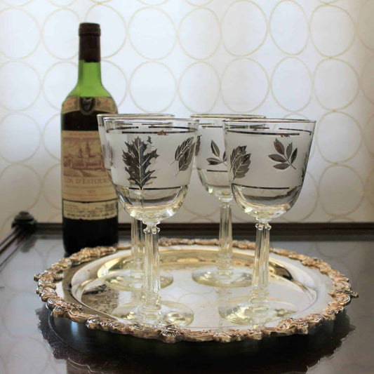 Wine Glasses, Libbey Silver Foliage, Mid-Century Modern, Set of 4, Vintage, SOLD