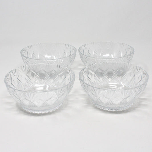 Fruit/Dessert Bowls, Pineapple Fan Clear Pattern, Set of 4