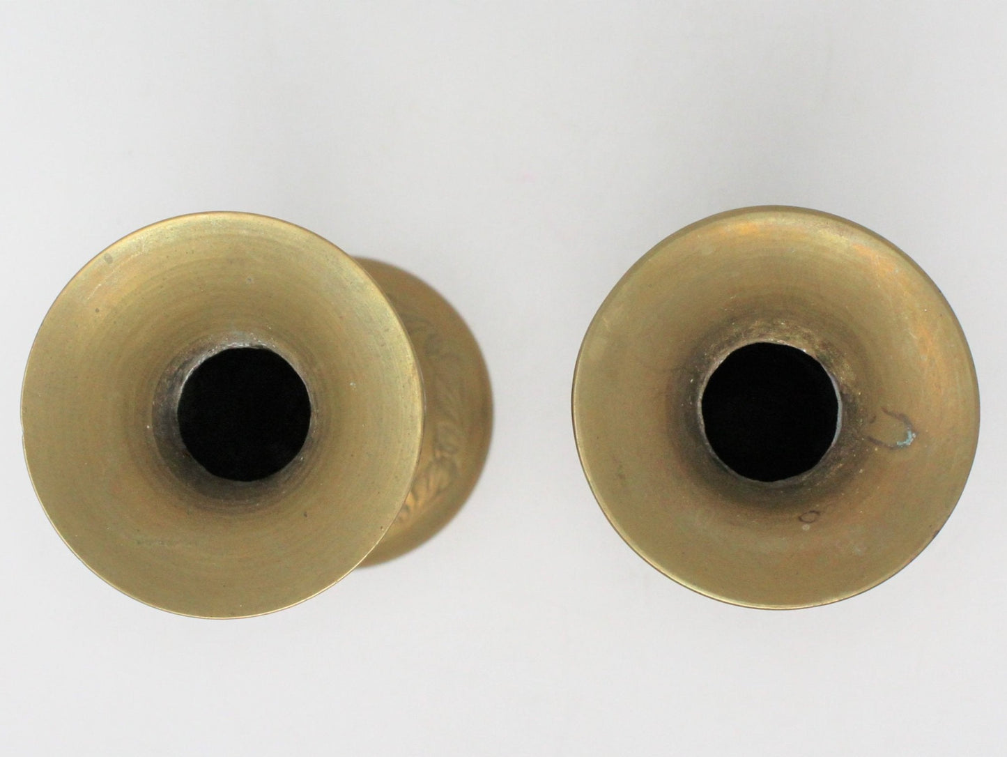 Candle Holders, Indian Brass, Hand Carved Floral, Set of 2, Vintage