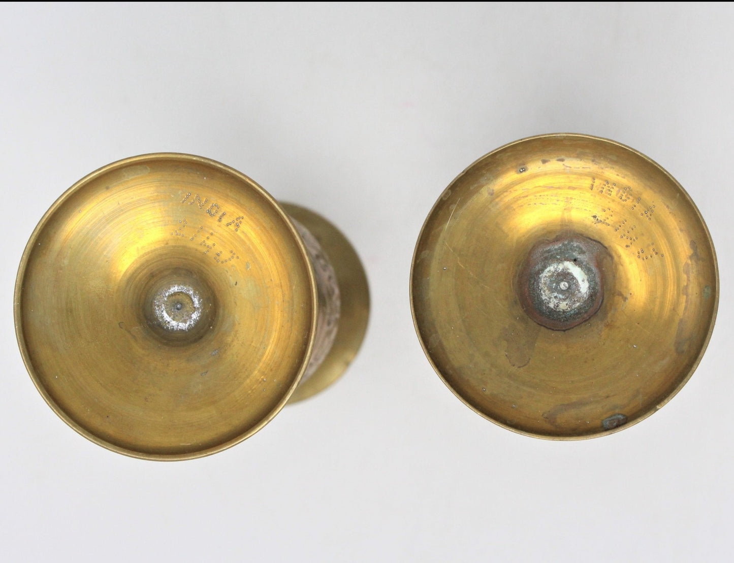 Candle Holders, Indian Brass, Hand Carved Floral, Set of 2, Vintage