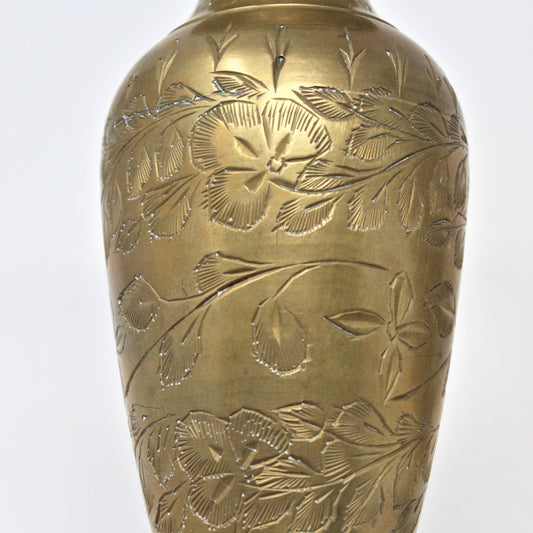 Candle Holders, Indian Brass, Hand Carved Floral, Set of 2, Vintage