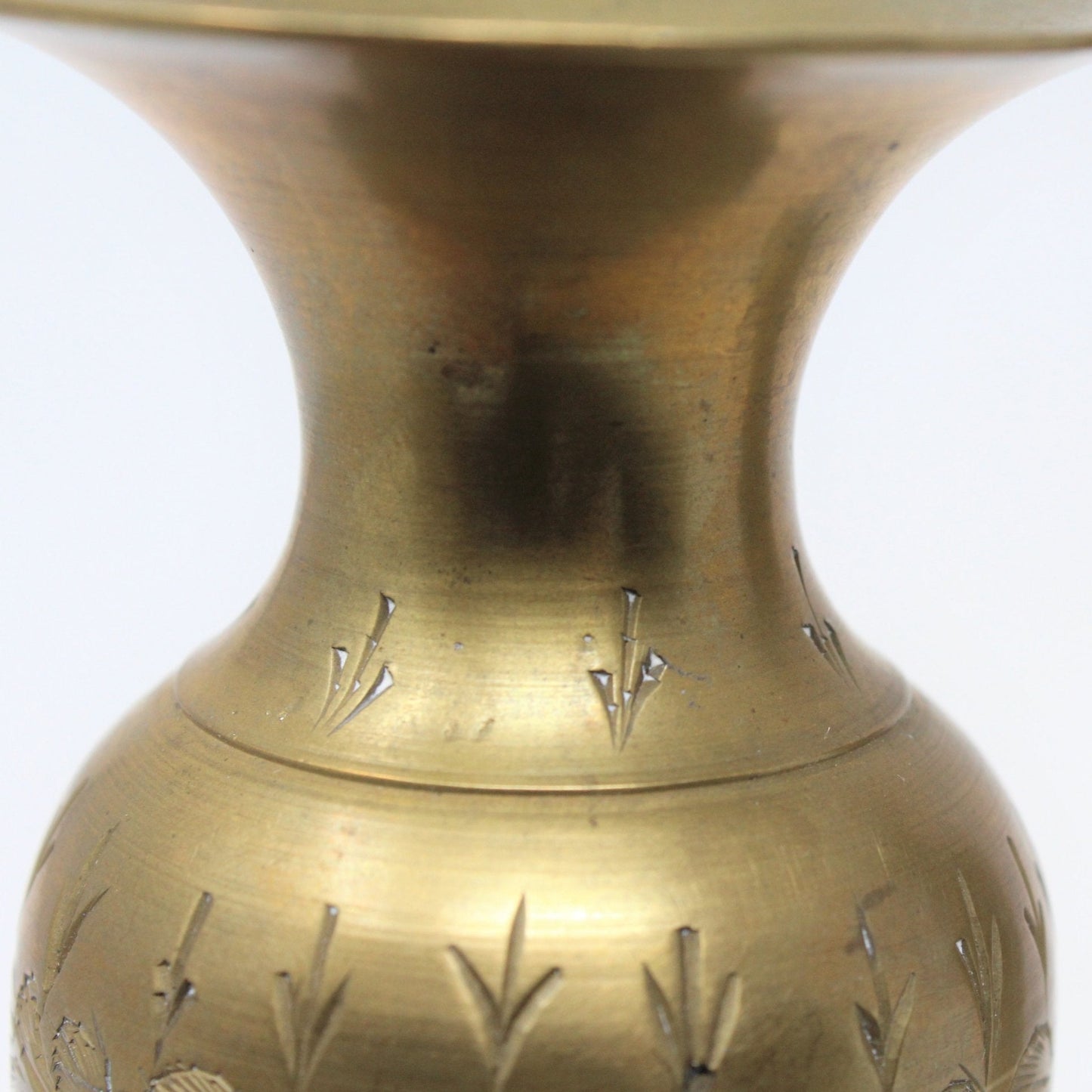 Candle Holders, Indian Brass, Hand Carved Floral, Set of 2, Vintage